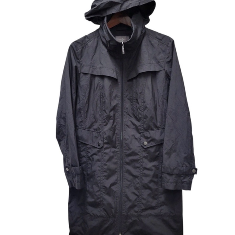 Cole Haan Women's Black Trench Coat with Silver Accents